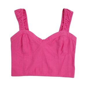 Pink Shirred Crop Top With Ruched Straps By Jopra - L, for women, NWT.